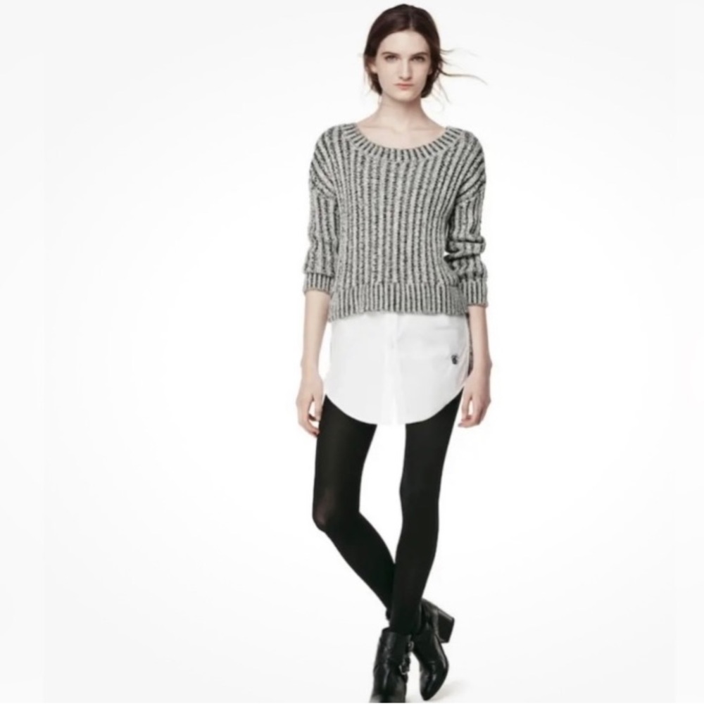 Thakoon Women's Cable Knit Ivory & Black Marled Sweater & Blouse Combo 6% Wool